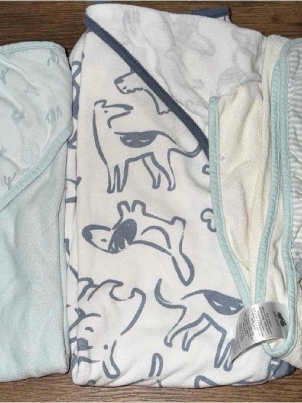 Target Baby Hooded Towel Set in White and Gray with Mint Trim